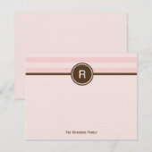 Carte de remerciements Monogramme - Bandes roses (Devant / Derrière)