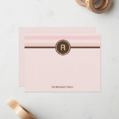 Carte de remerciements Monogramme - Bandes roses (Devant/Arrière en situation)