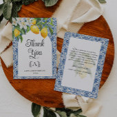 Carte De Remerciements Monogramme bleu méditerranéen Citron Mariage