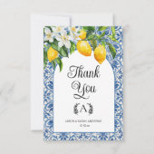 Carte De Remerciements Monogramme bleu méditerranéen Citron Mariage (Devant)