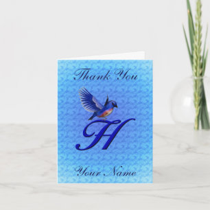 Carte De Remerciements Monogramme Bluebird Initiale H Personnalisé
