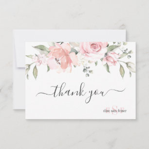 Carte De Remerciements Monogramme Blush Dusty Rose Aquarelle Fleurs