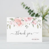 Carte De Remerciements Monogramme Blush Dusty Rose Aquarelle Fleurs (Debout devant)