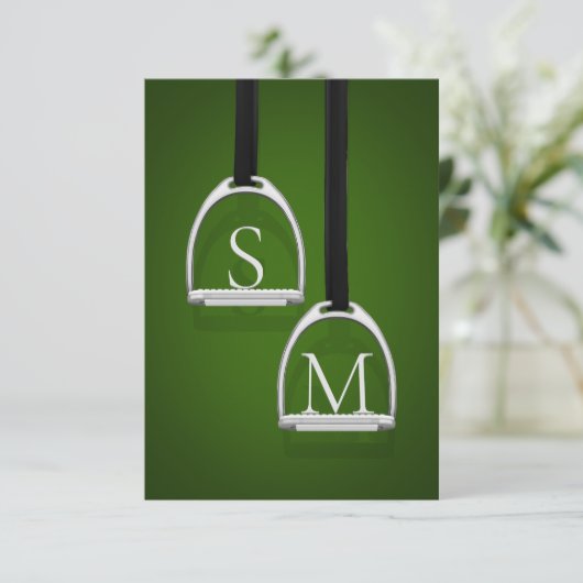 Carte De Remerciements Monogramme Chasseur de fer à sirop vert équestre (Debout devant)