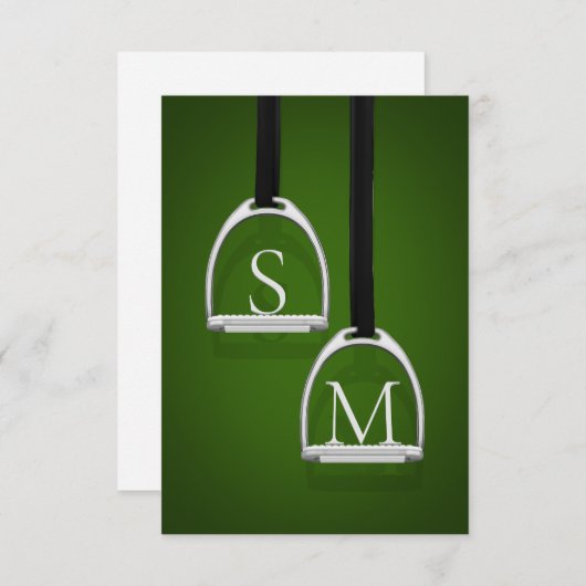 Carte De Remerciements Monogramme Chasseur de fer à sirop vert équestre (Devant / Derrière)