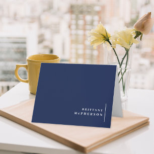 Carte De Remerciements Monogramme Chic Bleu Nuit Bordure Blanche
