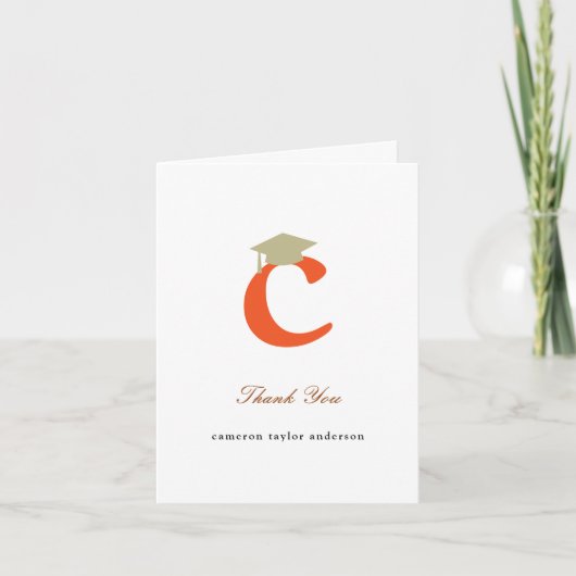 Carte De Remerciements Monogramme classique C Graduation Cap Photo modern (Devant)