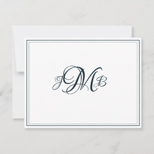 Carte De Remerciements Monogramme classique Marine & Flourish Script blan (Devant)