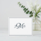 Carte De Remerciements Monogramme classique Marine & Flourish Script blan (Debout devant)