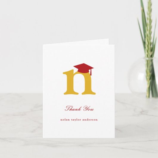 Carte De Remerciements Monogramme classique N Graduation Cap Photo modern (Devant)