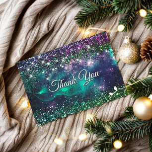 Carte De Remerciements Monogramme clinquant faux vert pourpre foncé éléga