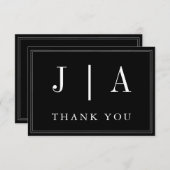 Carte De Remerciements Monogramme Couple Nom Moderne Simple Noir Et Blanc (Devant / Derrière)