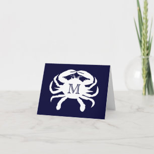 Carte De Remerciements Monogramme Crabe Bleu Marine et Blanc