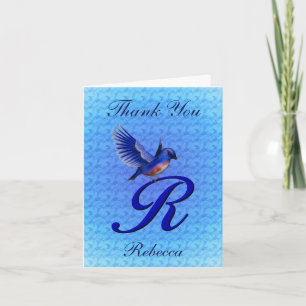 Carte De Remerciements Monogramme de Bluebird Initiale R Personnalisé