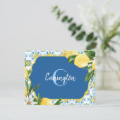 Carte De Remerciements Monogramme De Citron Bleu Méditerranéen Nom(S) (Debout devant)