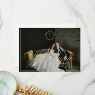 Carte De Remerciements Monogramme de crête d'or vintage Photo Mariage