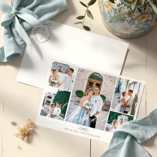 Carte De Remerciements Monogramme de montage photo minimal Mariage Bow