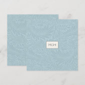 Carte De Remerciements Monogramme de Motif botanique bleu (Devant / Derrière)