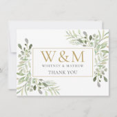 Carte De Remerciements Monogramme doré de verdure élégant (Devant)