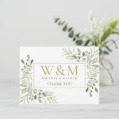 Carte De Remerciements Monogramme doré de verdure élégante (Debout devant)