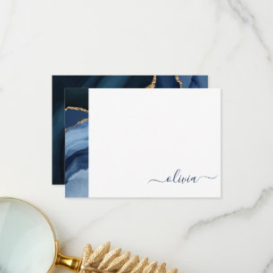 Carte De Remerciements Monogramme doré sur géode d'agate bleu marine