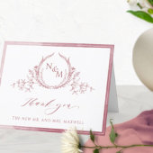 Carte De Remerciements Monogramme élégant de Bourgogne, mariage à l'aquar