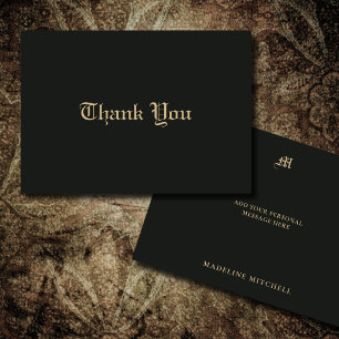 Carte De Remerciements Monogramme Élégant Minimaliste Orné Noir Or