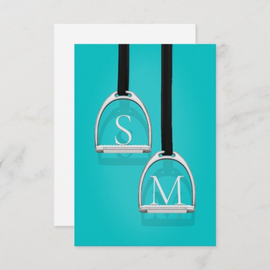 Carte De Remerciements Monogramme Fer à rupe Turquoise Equestre (Devant / Derrière)