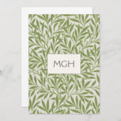 Carte De Remerciements Monogramme Feuille vintage vert saule (Devant / Derrière)