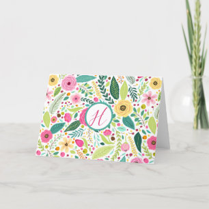 Carte De Remerciements Monogramme floral brillant