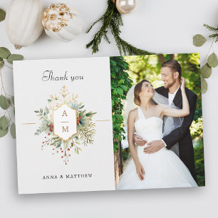 Carte De Remerciements Monogramme floral de Noël tout simplement élégant