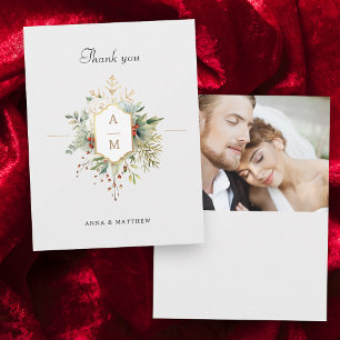 Carte De Remerciements Monogramme floral de Noël tout simplement élégant