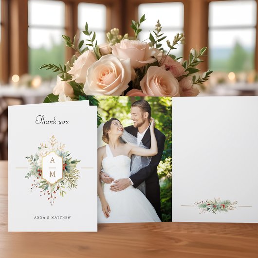 Carte De Remerciements Monogramme floral de Noël tout simplement élégant