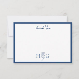 Carte De Remerciements Monogramme Floral Personnalisé Minimaliste