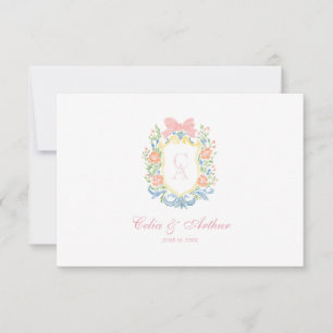 Carte De Remerciements Monogramme floral rococo Couronne de mariage