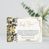 Carte De Remerciements Monogramme géométrique Floral d'or noir Mariage ar (Debout devant)