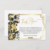 Carte De Remerciements Monogramme géométrique Floral d'or noir Mariage ar (Devant / Derrière)