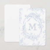 Carte De Remerciements Monogramme initial Floral Toile bleu Mariage (Devant / Derrière)