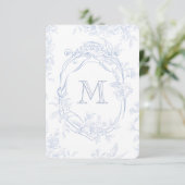 Carte De Remerciements Monogramme initial Floral Toile bleu Mariage (Debout devant)