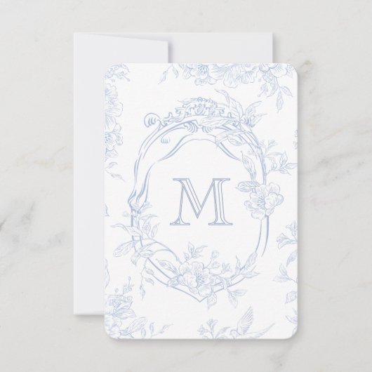 Carte De Remerciements Monogramme initial Floral Toile bleu Mariage (Devant)