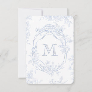 Carte De Remerciements Monogramme initial Floral Toile bleu Mariage