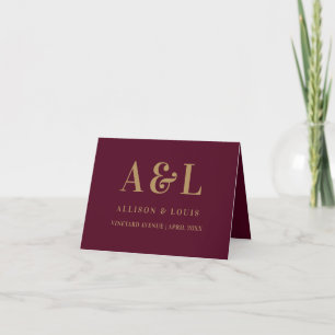 Carte De Remerciements Monogramme mariage minimaliste or Bourgogne