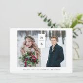 Carte De Remerciements Monogramme moderne | mariage de grille de deux (Debout devant)