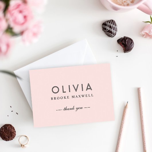 Carte De Remerciements Monogramme Moderne Rose Pâle et Noir