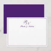 Carte De Remerciements Monogramme royal violet traditionnel Mariage offic (Devant / Derrière)