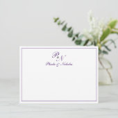 Carte De Remerciements Monogramme royal violet traditionnel Mariage offic (Debout devant)