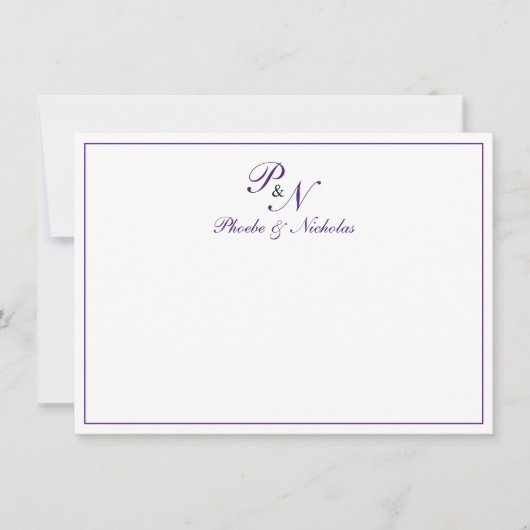 Carte De Remerciements Monogramme royal violet traditionnel Mariage offic (Devant)