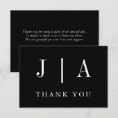 Carte De Remerciements Monogramme Simple Moderne Nom Couple Noir Et Blanc (Devant / Derrière)