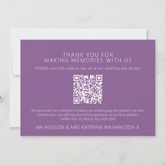 Carte De Remerciements Monogramme vert mauve baies mariage photo QR Code (Dos)