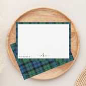 Carte De Remerciements Monogramme vert plaid Script Nom rustique Tartan